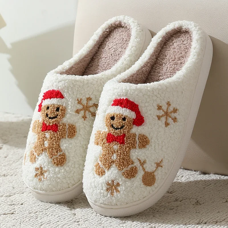 Embroidery Garments - Christmas Women Slippers Cute Gingerbread Winter